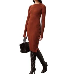 Adam Lippes Side Button Knit Rib Midi Dress